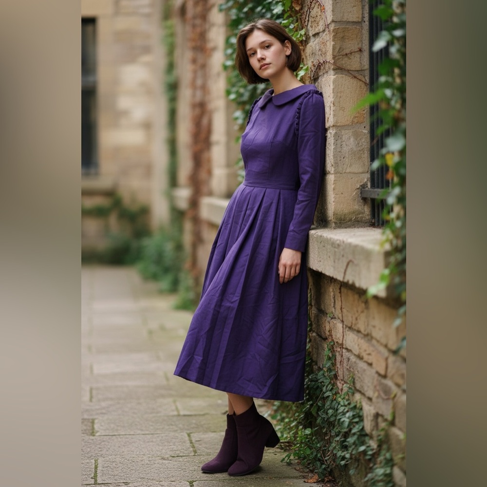 Vintage Elegant Purple Midi Dress